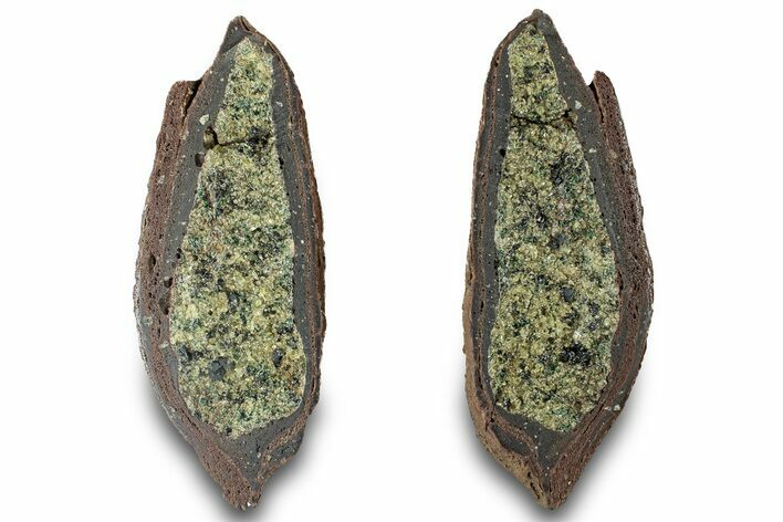 Sliced Olivine Crystal Filled Volcanic Bomb (Pair) - Spain #315170